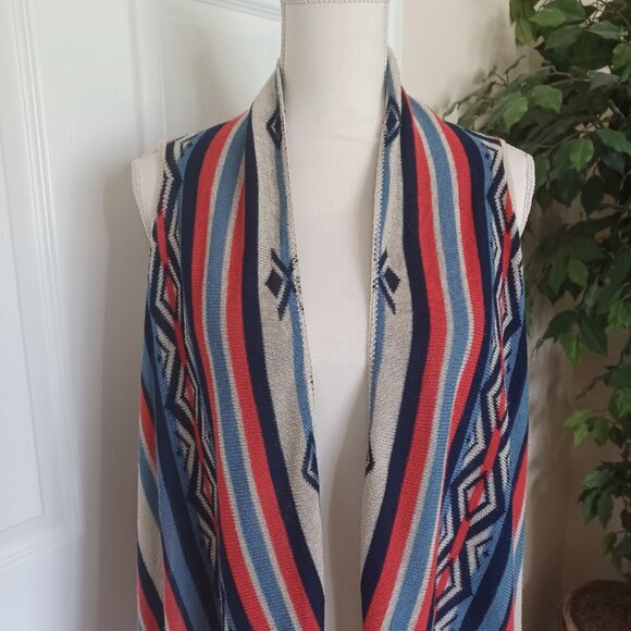 FINAL SALE Copper Key Multicolor Aztec Print Fringe Hem Cardigan Small - Picture 2 of 5